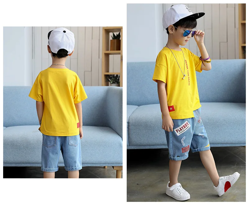2019 summer boys sets children short-sleeved + jeans pant sports suits (3)