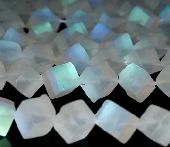 

12mm Mystic Aura Quartz Gemstone Matte Titanium BI Opalite White Rainbow Cube Diagonal Loose Beads 7 inch Half Strand (90184331-