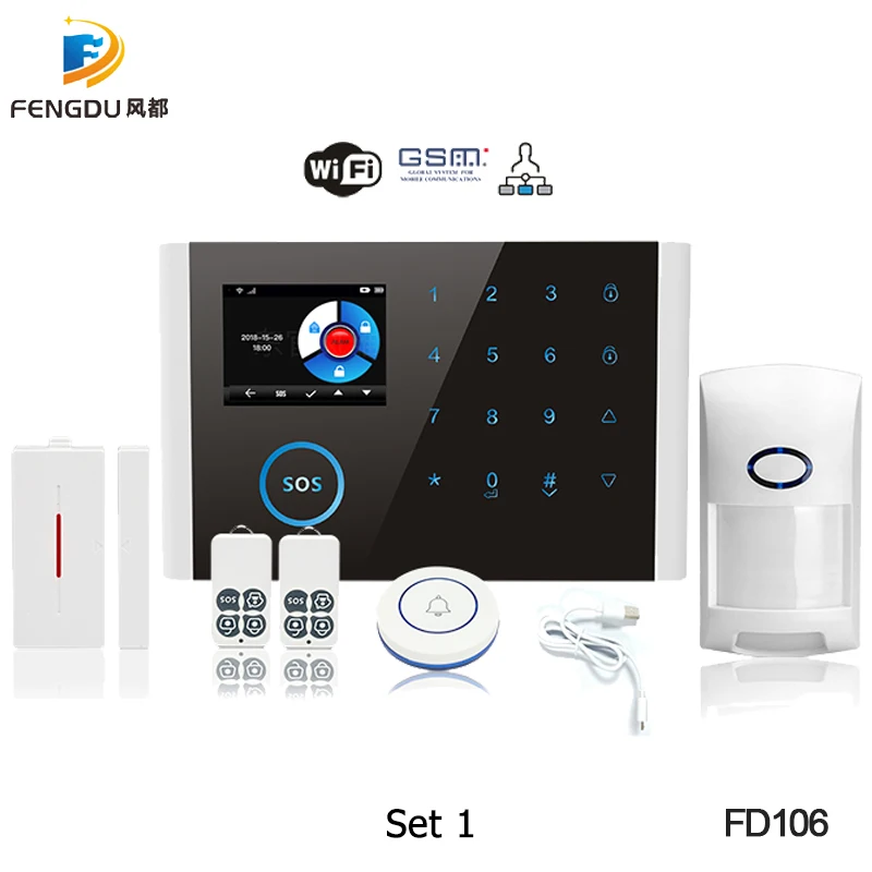 

Newest WiFi PSTN GSM Alarm System Kit Home Alarm System 433MHz Wireless Alarms Host Door Open Sensor Alarms APP Keyboard Screen