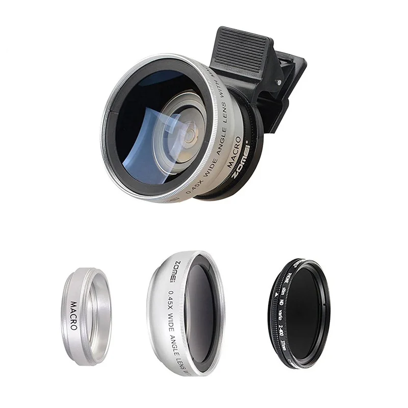 

Zomei 3in1 Cell Phone Camera Lens Kit 140 Degree Wide Angle Lens+10X Macro Lens+Fader ND2-400 Filter with 37mm Clip for Samsung