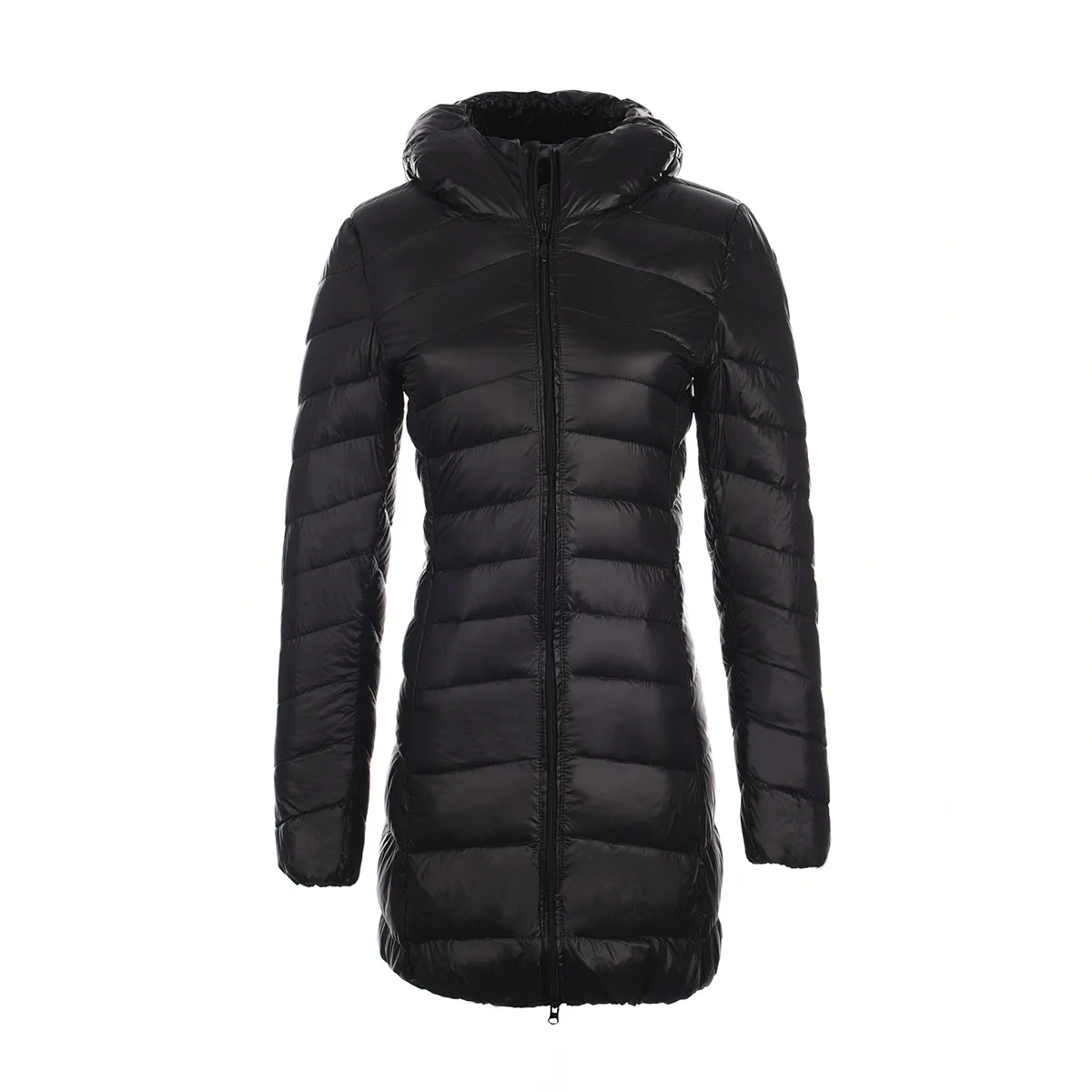 Large size fashion ultra thin lightweight slim down jacket women long