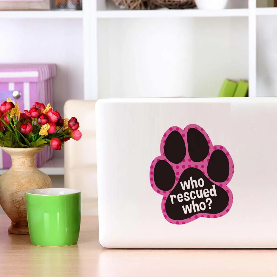 

Colorful Dog Cat Paw Computer Sticker Who Rescued Who Vinyl Decal Interesting For Car Window Bumper Wall Animal Paw Mural
