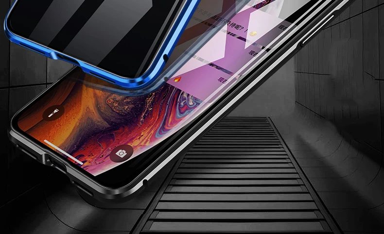 360 полный защитный стеклянный чехол для iPhone X XS MAX двухсторонний передний и задний закаленный стеклянный магнит Алюминиевый металлический чехол