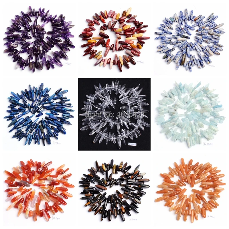 

Free Shipping 12-18mm Pretty 16 Types Natural Stone Materials Stick Shape Gems Loose Beads Strand 15" DIY Jewellery Making wj37