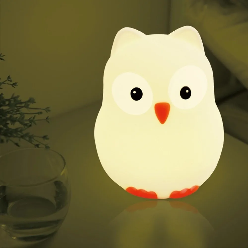 SuperNight Cute Cartoon Owl Bird Hippo LED Night Light Touch Sensor Colorful Silicone Bedside Table Lamp for Children Kids Baby (8)