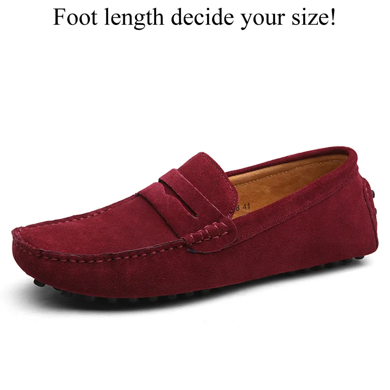 Брендовые модные замшевые лоферы; мягкие кожаные мокасины; удобная обувь для вождения; Мужская замшевая обувь; Повседневная обувь; 10 цветов; большие размеры 48 49 - Цвет: Wine Red