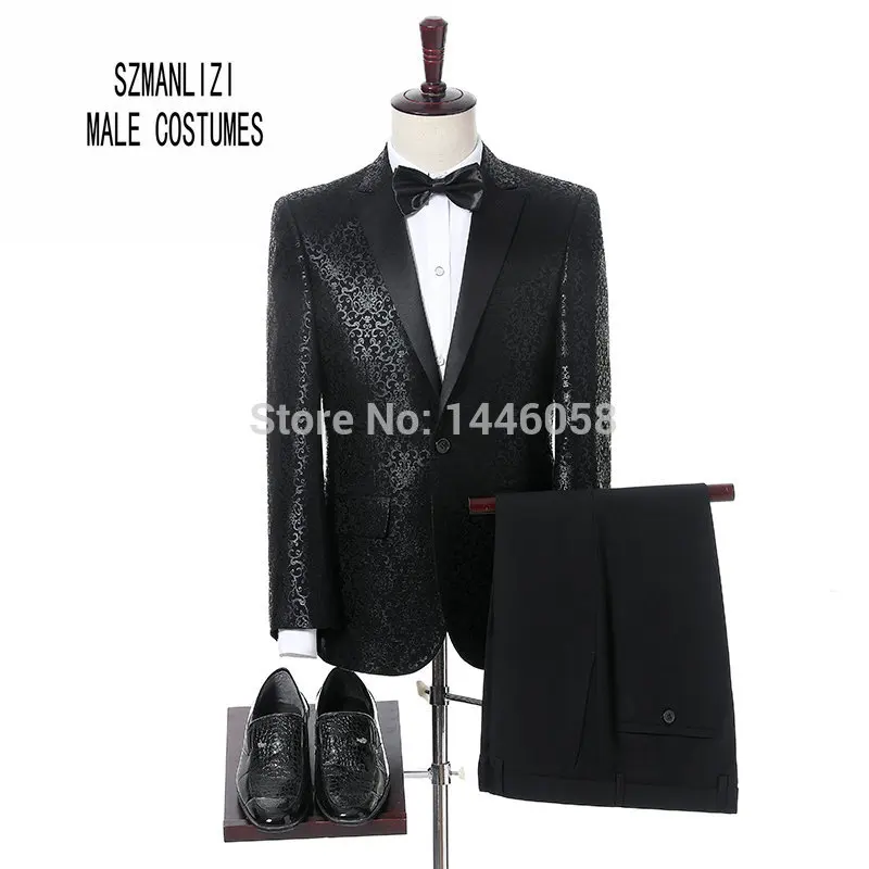 jacket and pants Элегантный бренд Свадебный Мужской s костюм цветок двубортный костюм для мужчин Slim Fit смокинг жениха мужской костюм, смокинг Mariage - Цвет: jacket and pants