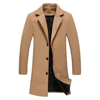 

Winter fashion Men's long Woolen cloth coat Russian gentleman lapel coat Single-breasted large size pure color thick Woolen coat