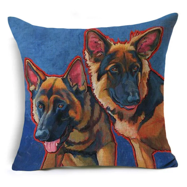 decorUhome Animal Linen Pillow Case German Shepherd Dog Cushion Cover