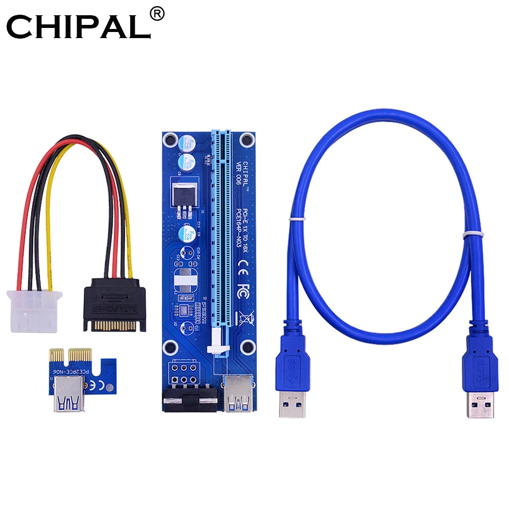 CHIPAL 100 шт. VER006 0 6 M PCIE PCI E 1x до 16x Райзер карта расширения + USB 3 кабель/SATA к 4Pin шнур