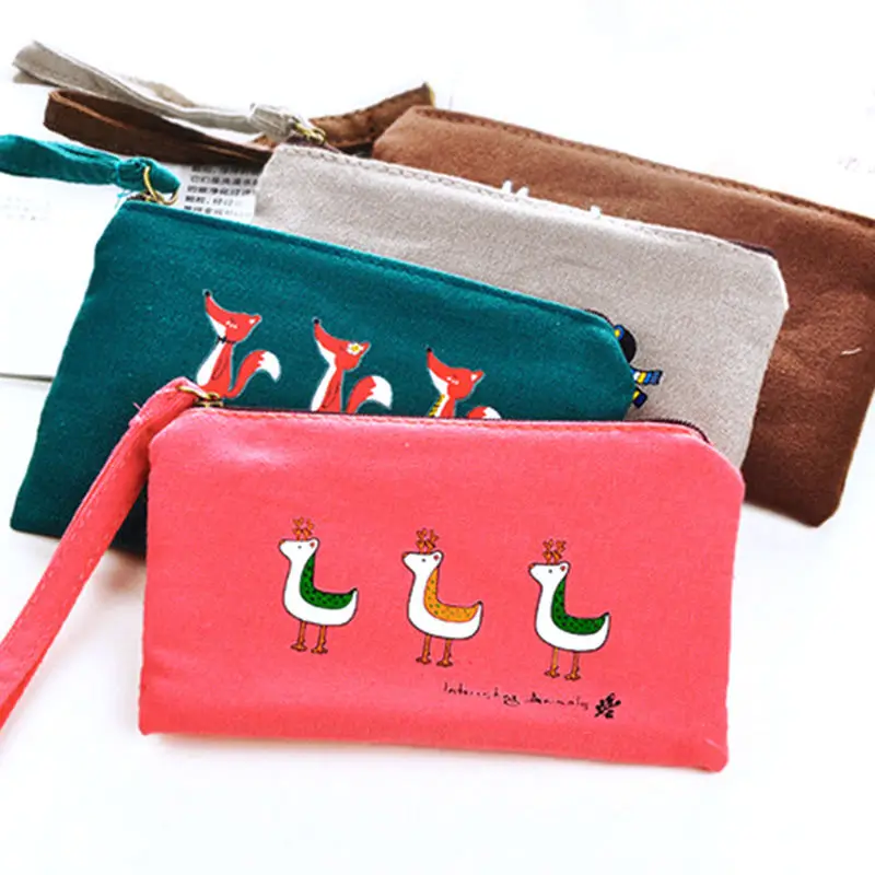 

1PCS Woman Mini Stylish Cute Cartoon Animal Printed Zipper Canvas Women Female Girls Coin Purse Mini Wallet
