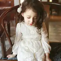 New Spring Autumn Vintage Lace Long Sleeve Baby Girl Princess Dress Vestidos Infantis Suit 7~15 Age Children Girls Dresses