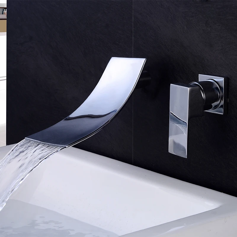 Настенный смеситель водопад для ванной комнаты черного и золотого цвета|bathtub