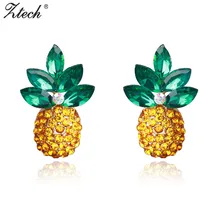 Ztech Exquisite Rhinestone Yellow Green Pineapple Stud Earrings For Women Unique Shining Crystal Fashion Jewelry Christmas Gifts