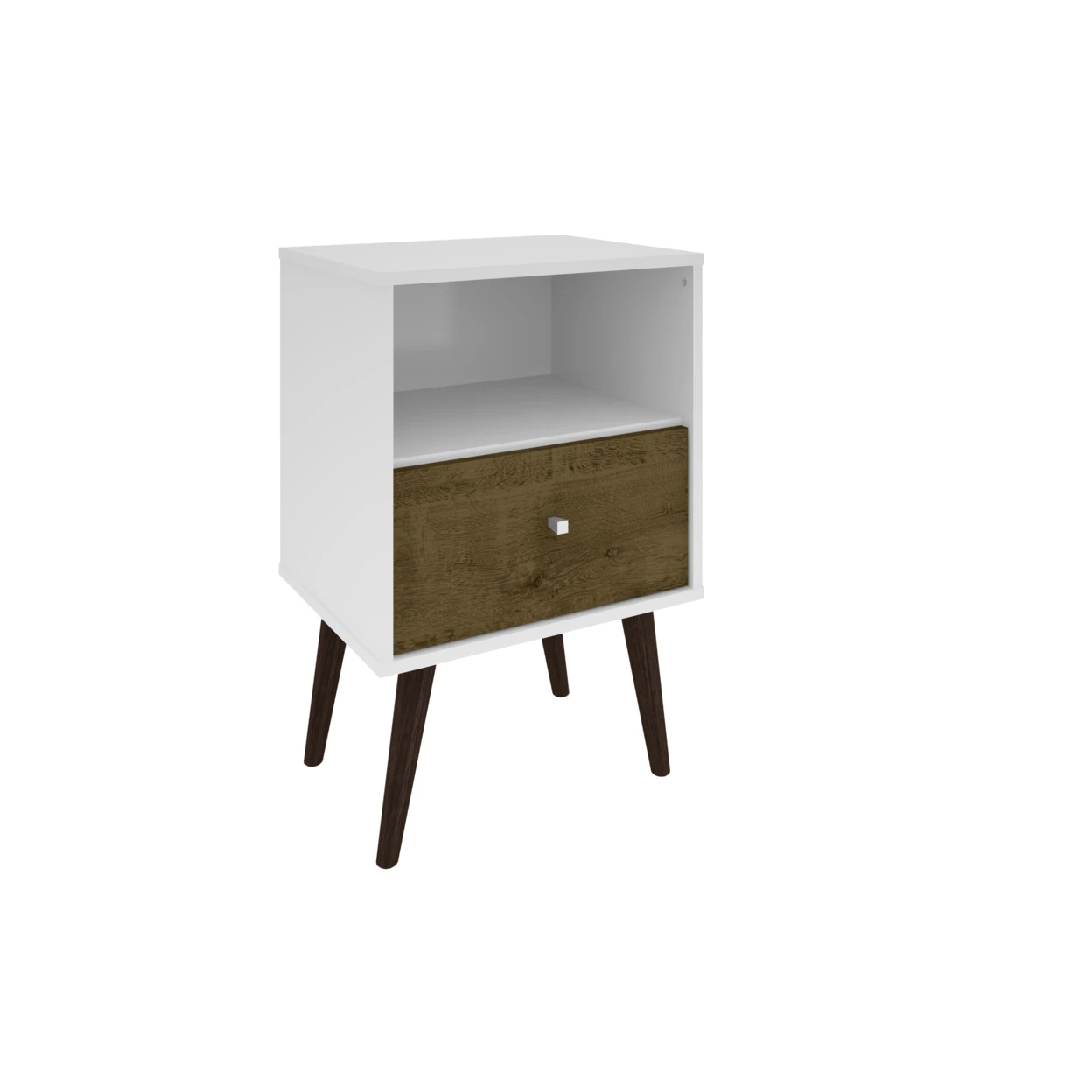 Mid Century - Modern Night stand & 1.0 w/ 1 Cubby Space & 1 Drawer w/ Solid Wood Legs