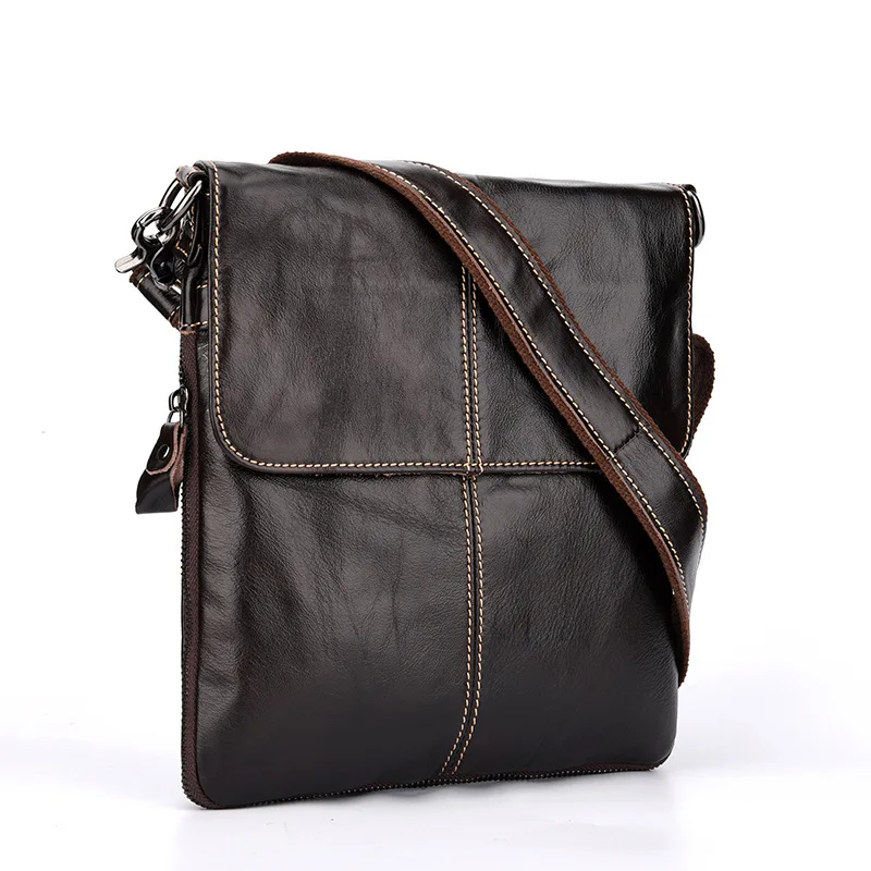 New Men's Leather Business Shoulder Bag Vertical Leisure Information Bag First Layer Leather Multi-function Messenger Bag