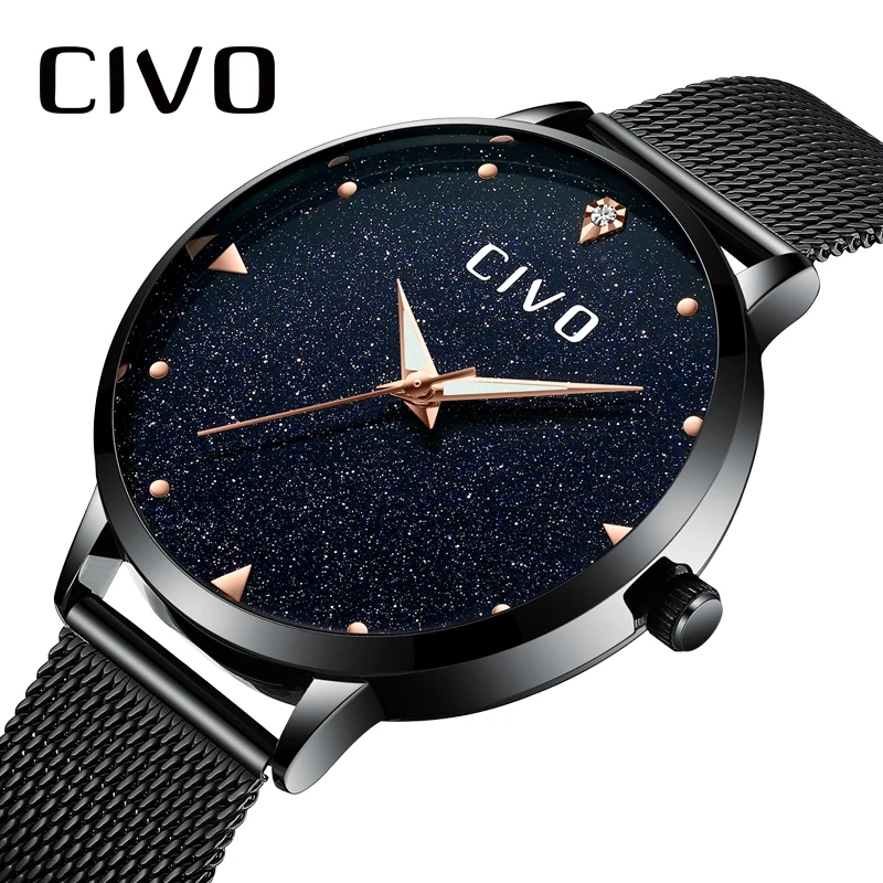 

CIVO Women Watches Luxury Diamond Waterproof Black Stainless Steel Ladies Dress Watch Clock Womens Bracelet Wristwatch Clock