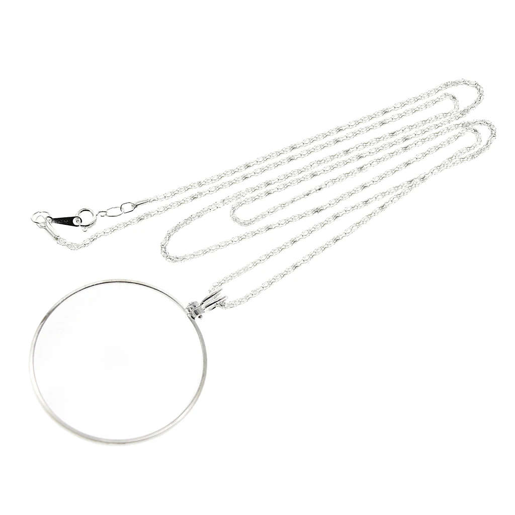 Pocket Vintage Magnifying Glass Necklace Chain Elderly Reading Magnifier Loupe Jewelry Hobbies Crafts Pendant 5X