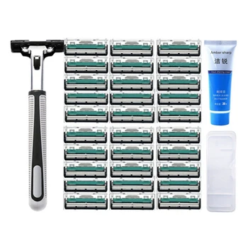 

39 in 1 Safety Razor Blades for Men 1 Razor holder & 36 Blades Shaving Razor&shaving cream&box