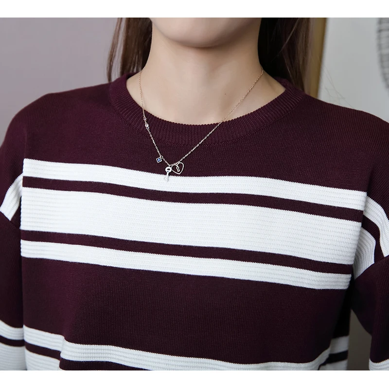 Winter 2 Pieces Sets Knitted Three-quarter Sleeve Sweater Skirt Suit Elastic Waist Skirts & Striped Pullover Women Outfits Mujer