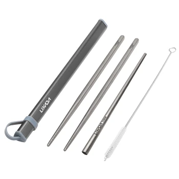 

Lixada Titanium Chopsticks Drinking Straw Cleaning Brush Camping Cutlery Set with Aluminum Storage Tube Case Outdoor Traveling