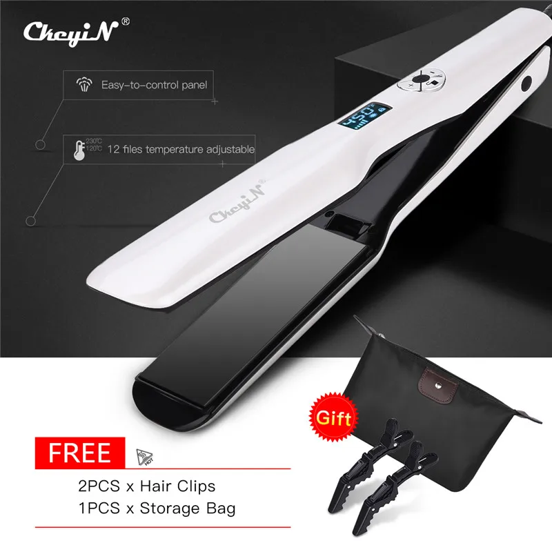 

CkeyiN Tourmaline ceramic Hair Straightener PTC Styling Tools Wider Fast Heating LCD Screen Plate Straightening Iron