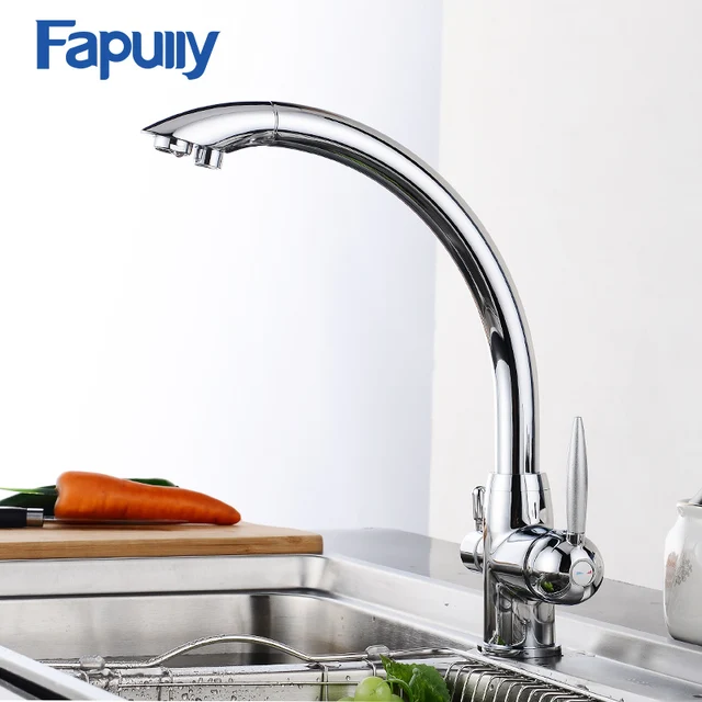 Best Quality Fapully Chrome Polished Kitchen Faucet 3 Way Brass Dual Handles Kitchen Tap Water Cold and Hot Water Faucets Mixer 572-33C