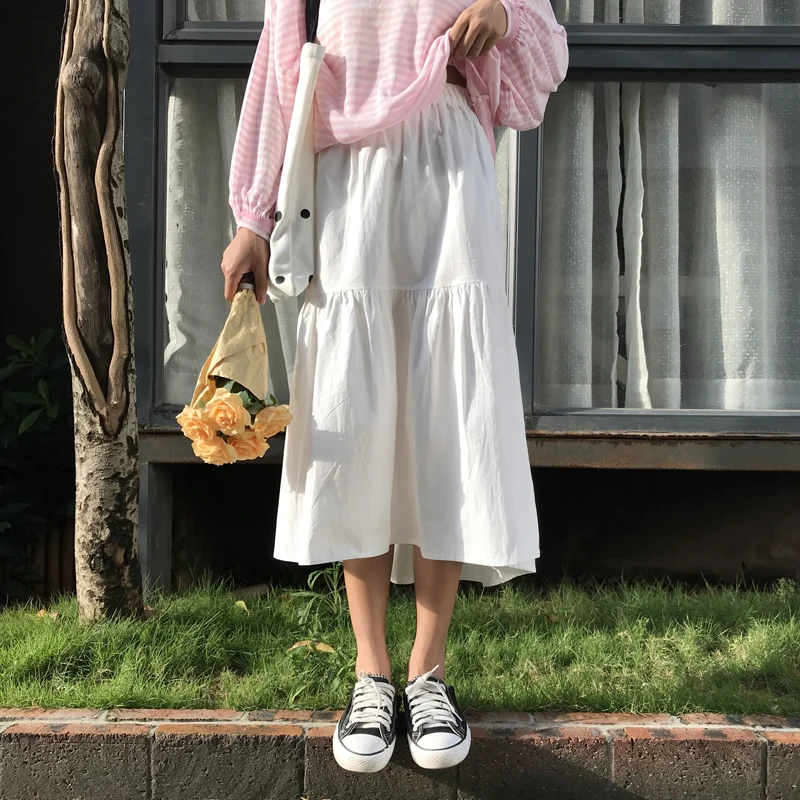 2022 Women Cotton Linen Long Skirts Summer Loose Slim Elastic Waist