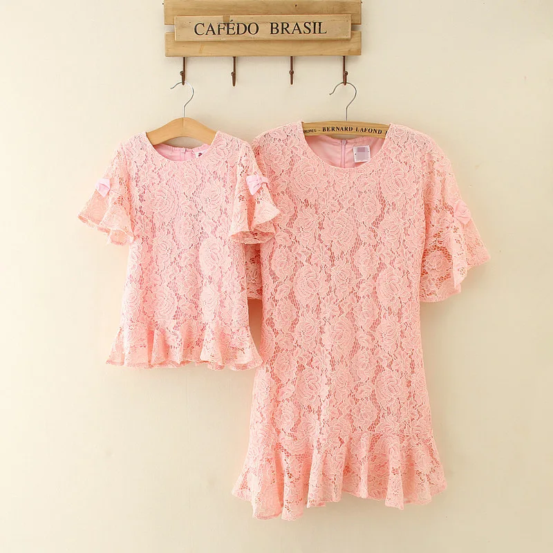 

New family Look Autumn matching Children Summer mom lace dress party high-grade matching clothes mother daughter dresses