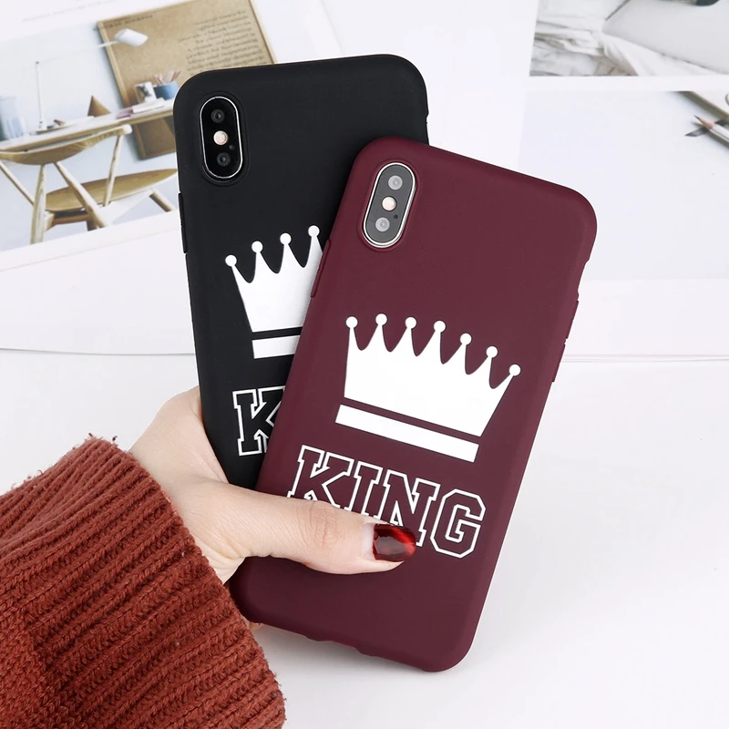 Матовый чехол для телефона с короной для iPhone 11 Pro Max XS Max X XR King queen чехол s 7 6 6s 8 Plus сплошной карамельный цвет Мягкий ТПУ полный Чехол