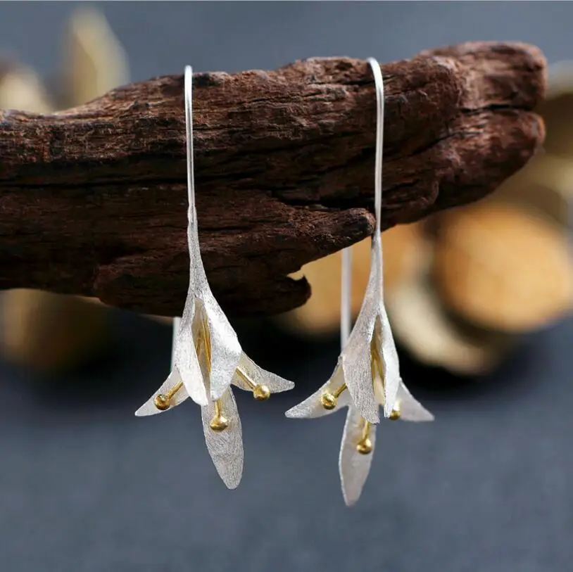 

Anenjery 925 Silver Sterling Long Flower Drop Earrings Female Handmade Flower Earrings Thailand Crafts Wholesale S-E121