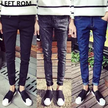 LEFT ROM Autumn fashion for men Pure cotton Slim Leisure business Jeans Pure gas permeability Printed high quality denim pants