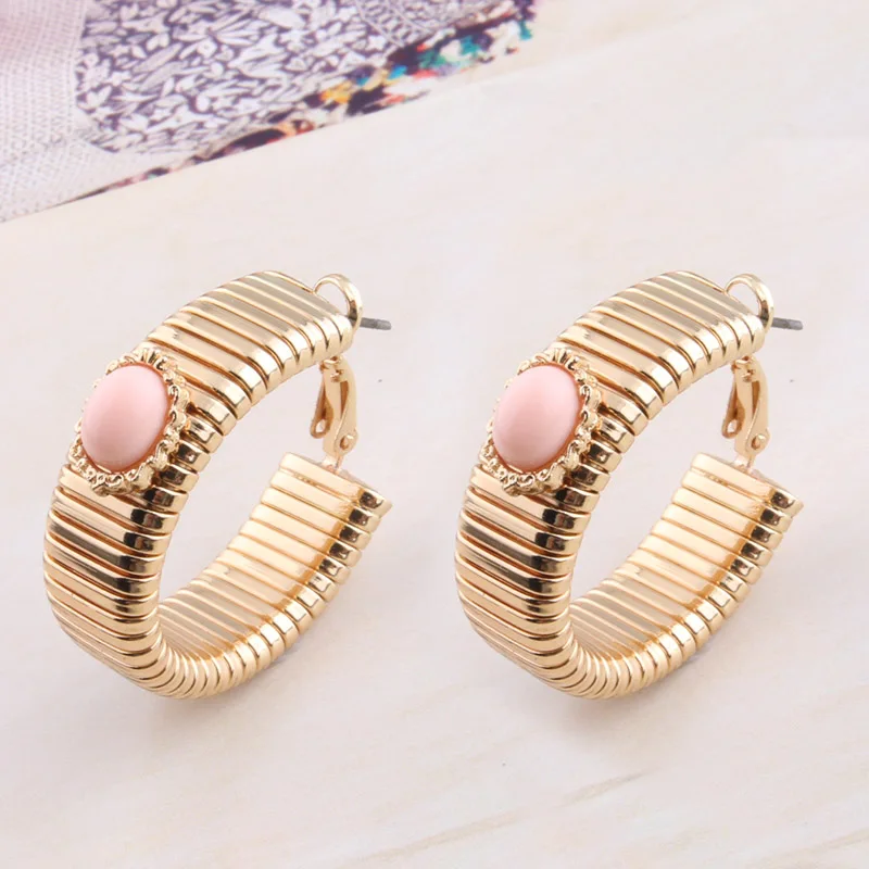 Серьги-кольца NeeFu WoFu, серьга-пружина с металлическим камнем в стиле ретро, большие серьги для женщин из желтого золота, большие серьги Brinco Ear Oorbellen, подарок - Окраска металла: apricot