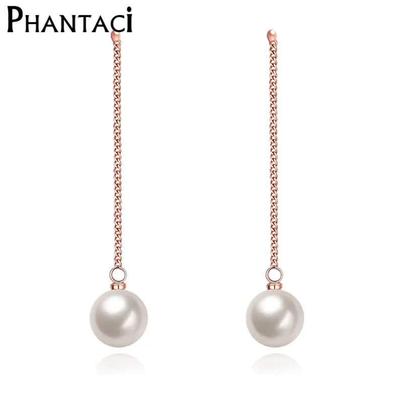 2018 New Female Statement Long Pearl Drop Earrings Rose Gold Chain 2018 New Female Statement Long Pearl Drop Earrings Rose Gold Chain Hanging Pendant Dangle Fashion Jewelry Whole Hot In From