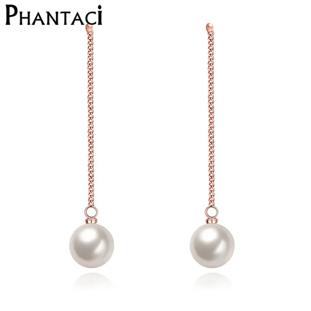 2018 New Female Statement Long Pearl Drop Earrings Rose Gold Chain 2018 New Female Statement Long Pearl Drop Earrings Rose Gold Chain Hanging Pendant Dangle Fashion