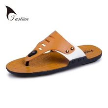 TASTIEN Leather Men Flip Flops Summer Sandals Men’s Male Brand Designer Slippers For Seaside Beach Casual Walking Sildes