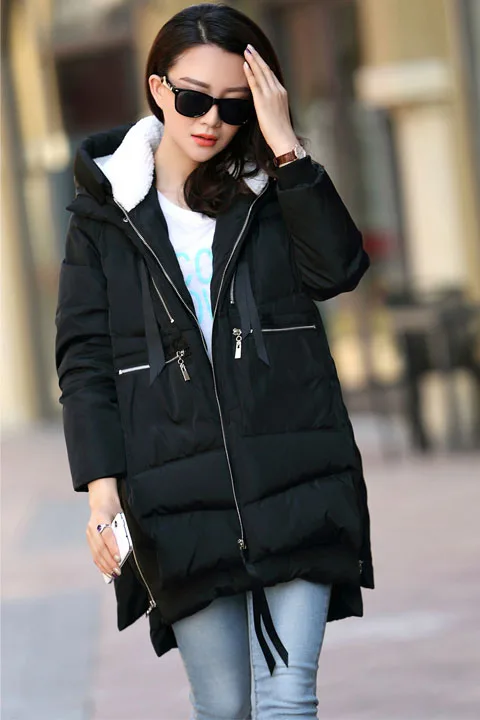 Зимнее пальто для беременных, милитари, длинное, свободное, с капюшоном, модное, утепленное, пуховое пальто для беременных женщин, пальто для беременных, верхняя одежда, куртки - Цвет: Черный