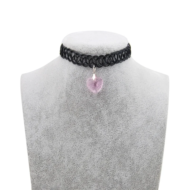 Оригинальное новое популярное колье-чокер с кристаллами, растягивающееся ожерелье для женщин, винтажное эластичное колье с черным сердцем, ювелирное изделие для девочек, подарок