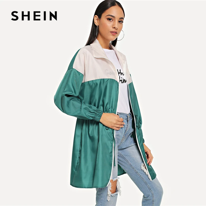 SHEIN, плащ-дождевик на молнии, с завязками, цвет, длинный жакет, Женская Осенняя сатиновая Повседневная Уличная верхняя одежда с длинным рукавом, пальто