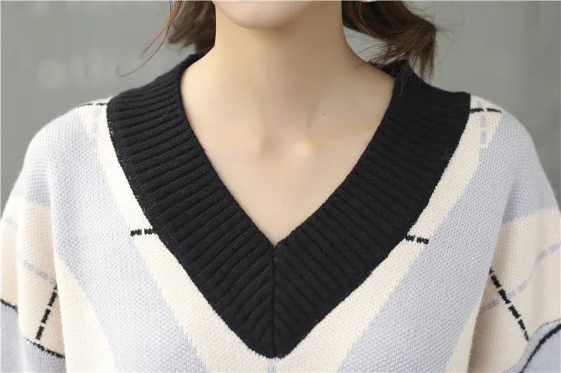 Loose Knitted Sweater V Neck Sweater Female 2018 Women Sweaters dress Pullovers Autumn Long Sleeve Sweater Jumper (12)