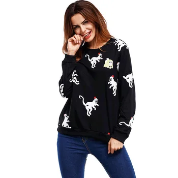 

new Autumn black Hoodies Women Sweatshirts CASUAL Animal Printed o neck Long Sleeve harajuku Pullovers Hoodie 2020 drop shipping