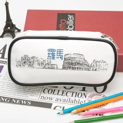 Чехол для карандашей с изображением города Лондон Нью-Йорк римская сумка для карандашей из искусственной кожи вместительный чехол для ручек канцелярская сумка для школьных принадлежностей Ba - Цвет: Roma black