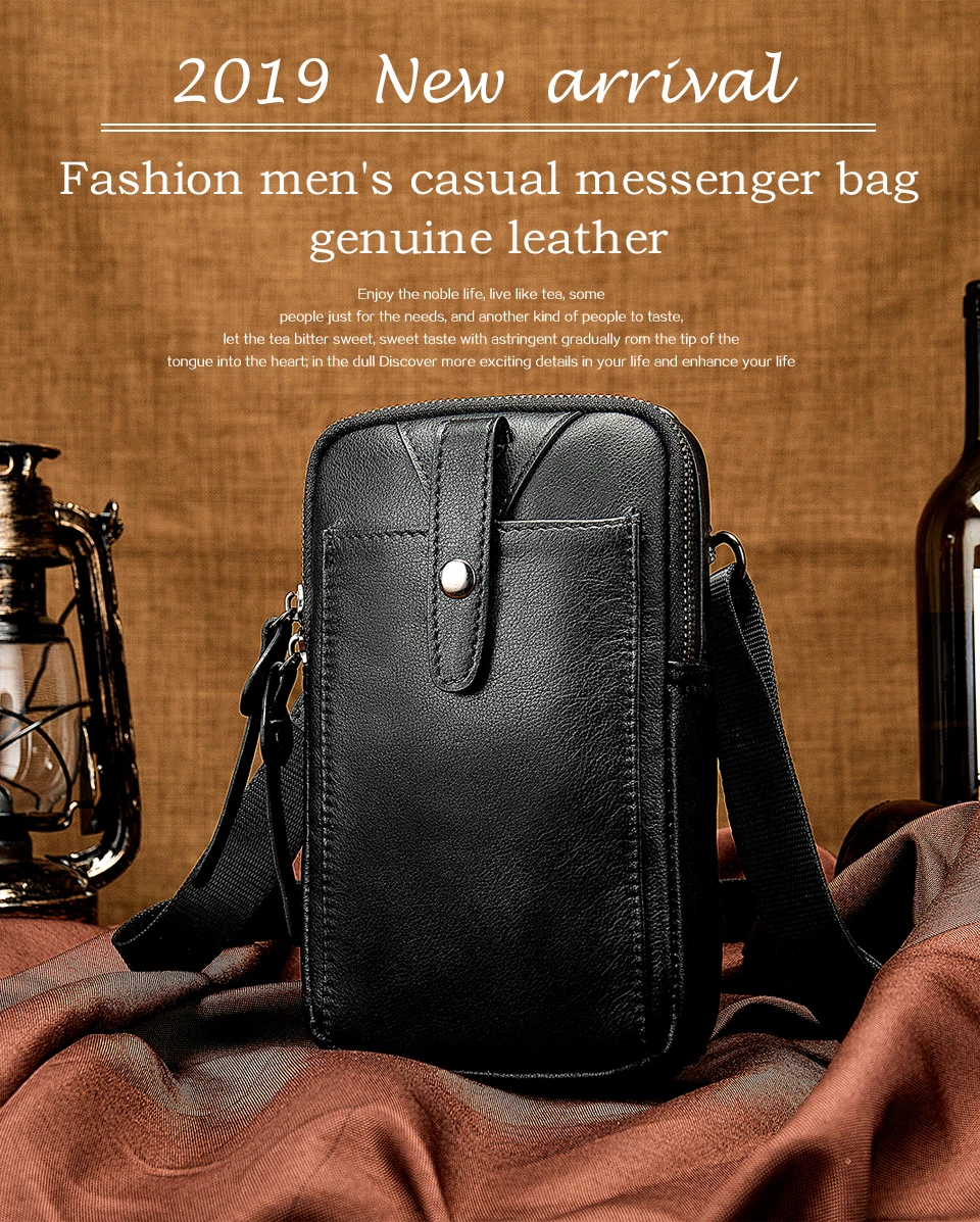 Men's Bag Crossbody Shoulder Bag Genuine Leather Male Mini Fanny Pack Clutch Small Money Belt Bags for Men Pouch Pack 1