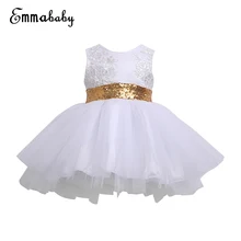 Emmaaby/Детские вечерние платья без рукавов с бантом и блестками для маленьких девочек на свадьбу Рождественский сарафан с открытой спиной