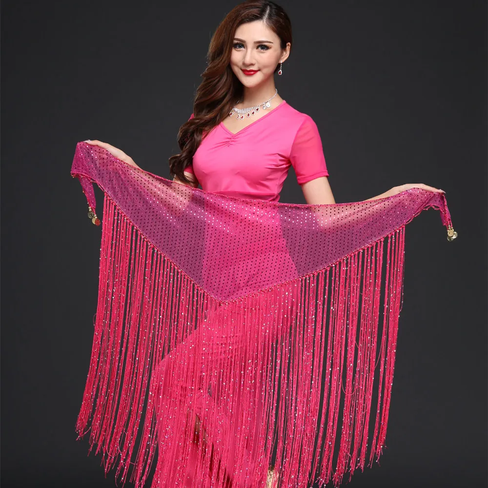 

Short Sleeve Belly Dance Costume Set Long Tassel Sequins Bellydancing Hip Scarf India Clothes Ballroom Dance Women Top Practice