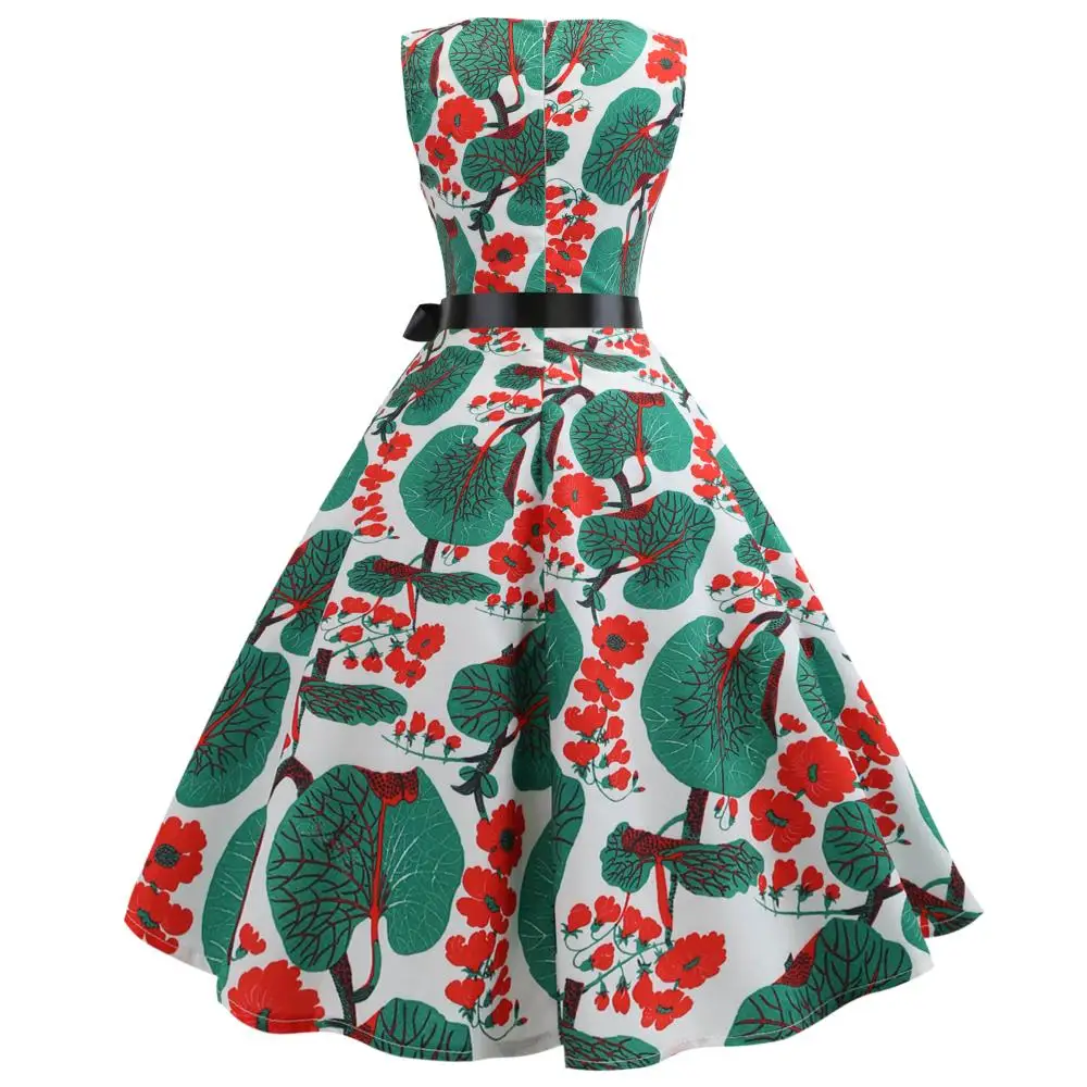 2019 Summer new Hepburn wind restoring ancient ways to receive show thin waist posed dress send printing ribbon flora korean