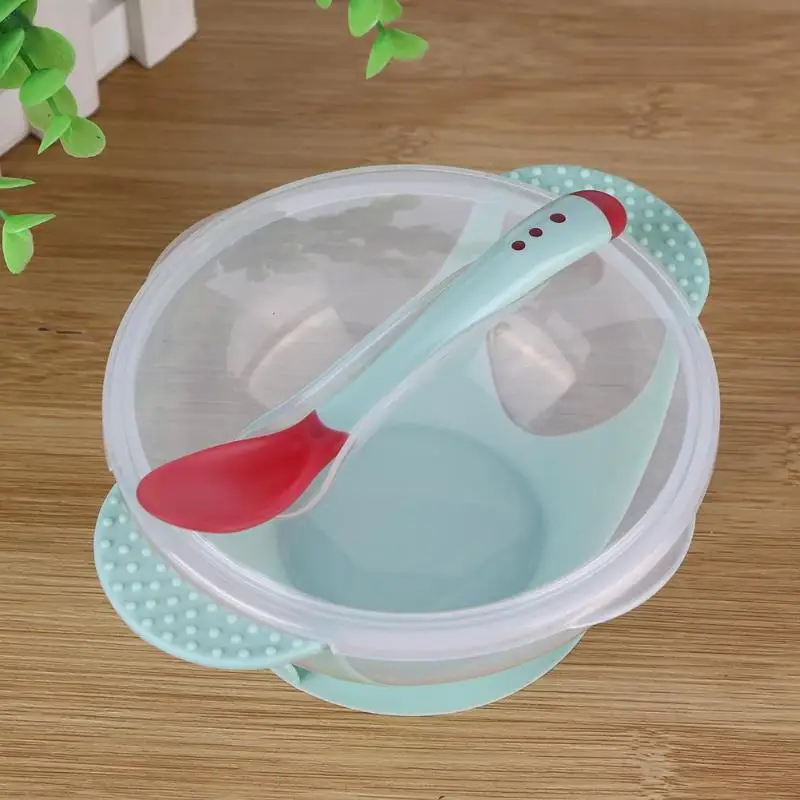 

3pcs Baby Bowls With Spoon Dust Cap Tableware Dinnerware Feeding Set Drop Resistance Sucker Bottom Bowl Dust Cap Spoon Dishes