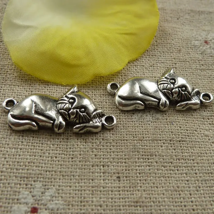 

120 pieces tibetan silver cat connectors 29x13mm #4250