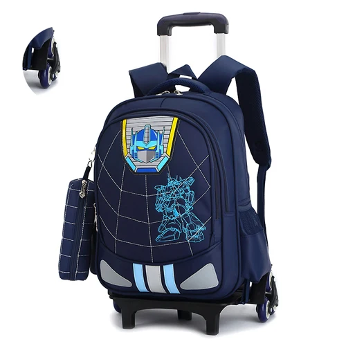 Школьная сумка на колесиках, для начальной школы, для мальчиков, класс 3-6, водонепроницаемые Рюкзаки для детей, школьные сумки с пеналом, чехол - Цвет: Six wheels