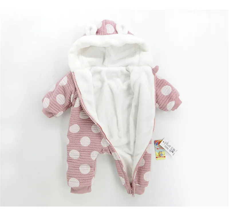 Bay Boys and Baby Girls Polka Dot Hooded Rompers Newborn Cotton Comforatable Class A Jumpsuits Long Sleeve Winter Outwear09